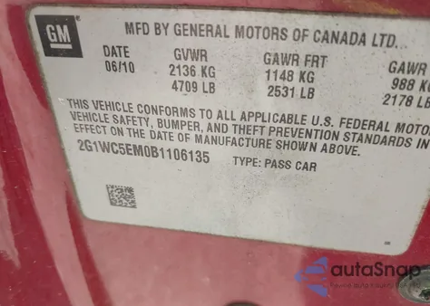 2011 Chevrolet Impala Ltz z USA, uszkodzony, nr VIN 2G1WC5EM0B1106135